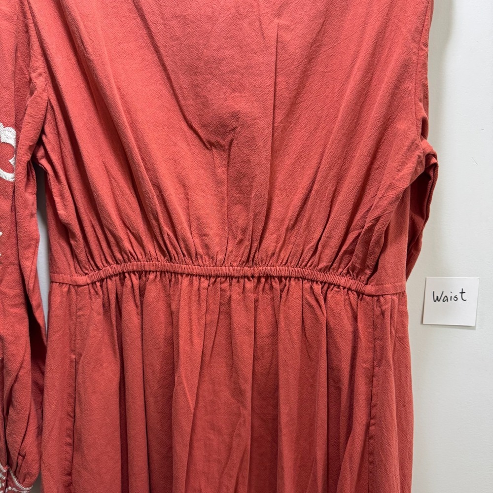 Boho Chic New Western Rodeo Modest Rust Long Sleeve Embroidered Maxi Dress M - Picture 12 of 12